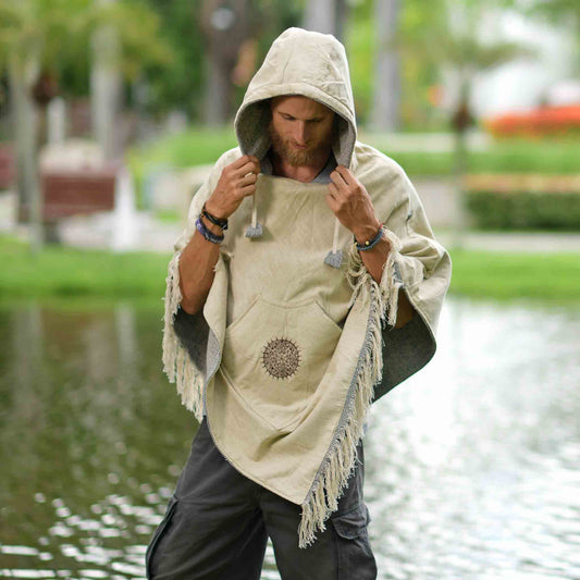 model-lxl Hippie Wendeponcho im Mexikaner Poncho Style Hanf