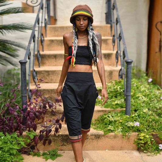 model-sm Kurze Boho Style Haremshose Auszeit Schwarz