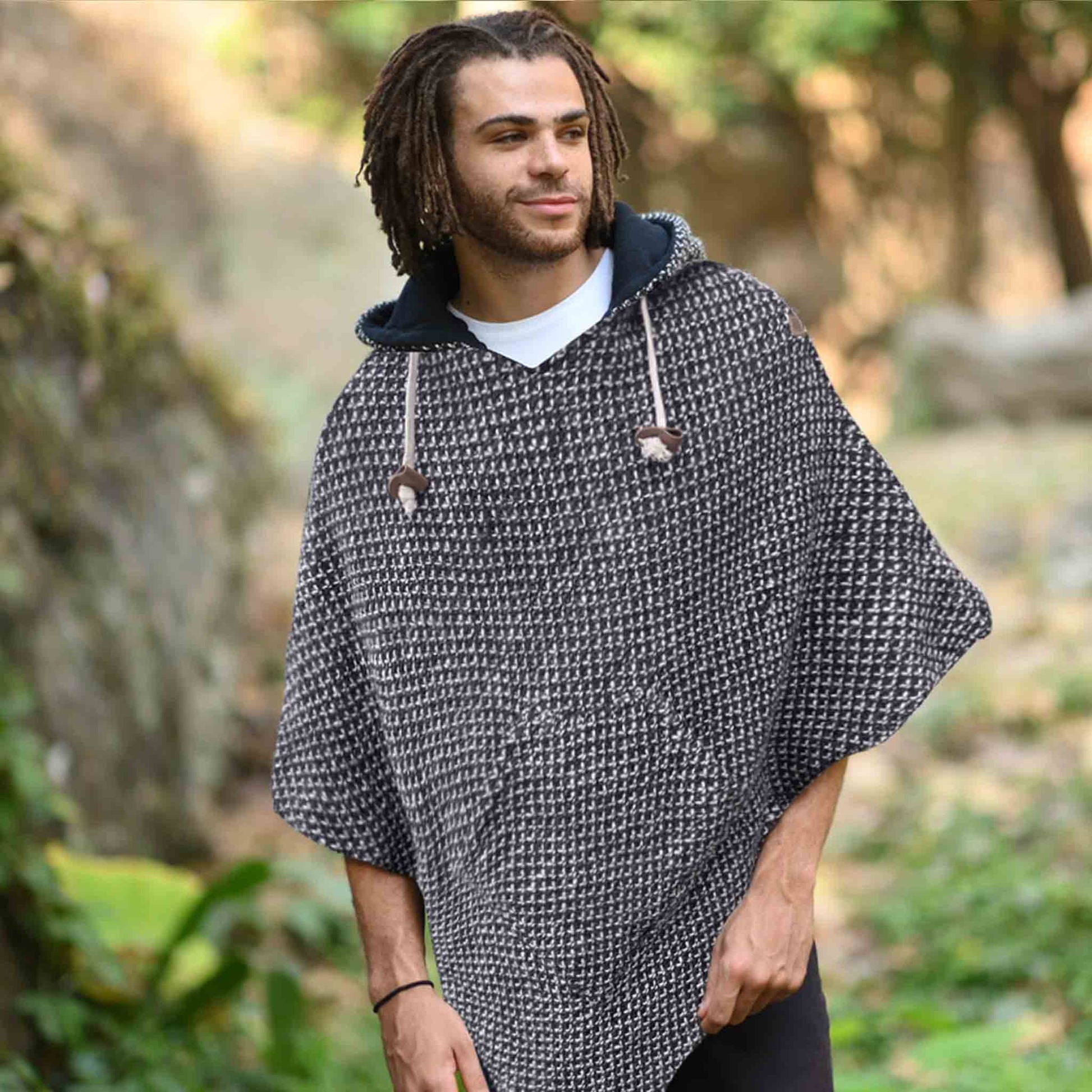 model-lxl Bohemian Style Wollponcho Abajo Schwarz meliert